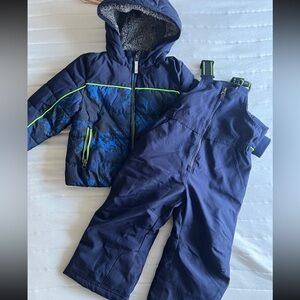Navy Kids Winter Jacket and Snow Bib Set with Neon Green Accents
